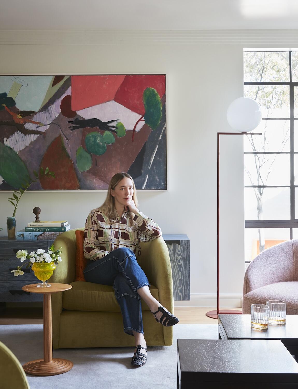 Avery Cox’s glamorous array of chunky corduroy, faux bois fabric and mottled tile