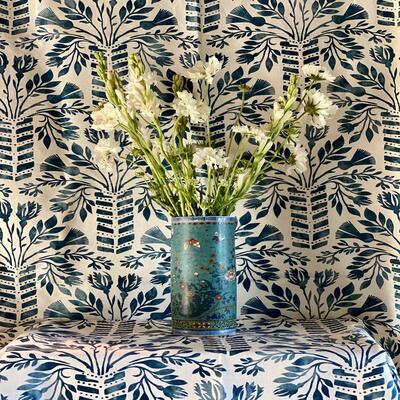 Leah O’Connell Tasha wallcovering in Indigo