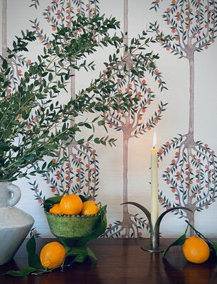 Radish Moon Orange Grove wallcovering in Vermilion