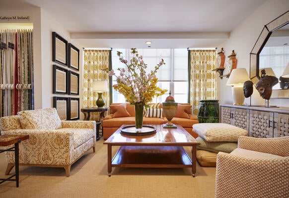 O. Henry House 1300 Alston sofa, 203 Maxwell chair; Aesthetic Decor Antibes buffet, Chamfer low table