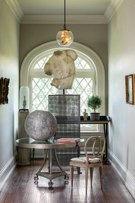 Iatesta Studio Barry Dixon Collection Nettie Darr table, Synapse pendant, Potting console