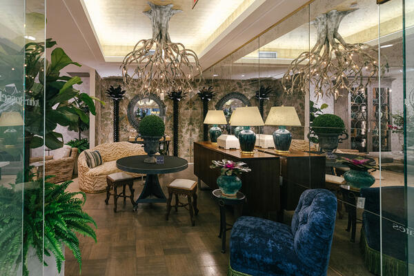 Iatesta Studio Bonsai pendant, Wye credenza, Diva sofa; O. Henry House HH04 Nora chair