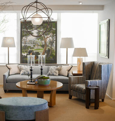 Michael S. Smith | Jasper Wilshire sofa, Braque chair, Prague coffee table, Modern velvet ottoman