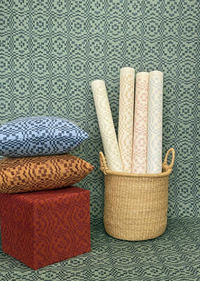 Marais performance velvet and sissal grasscloth wallcovering